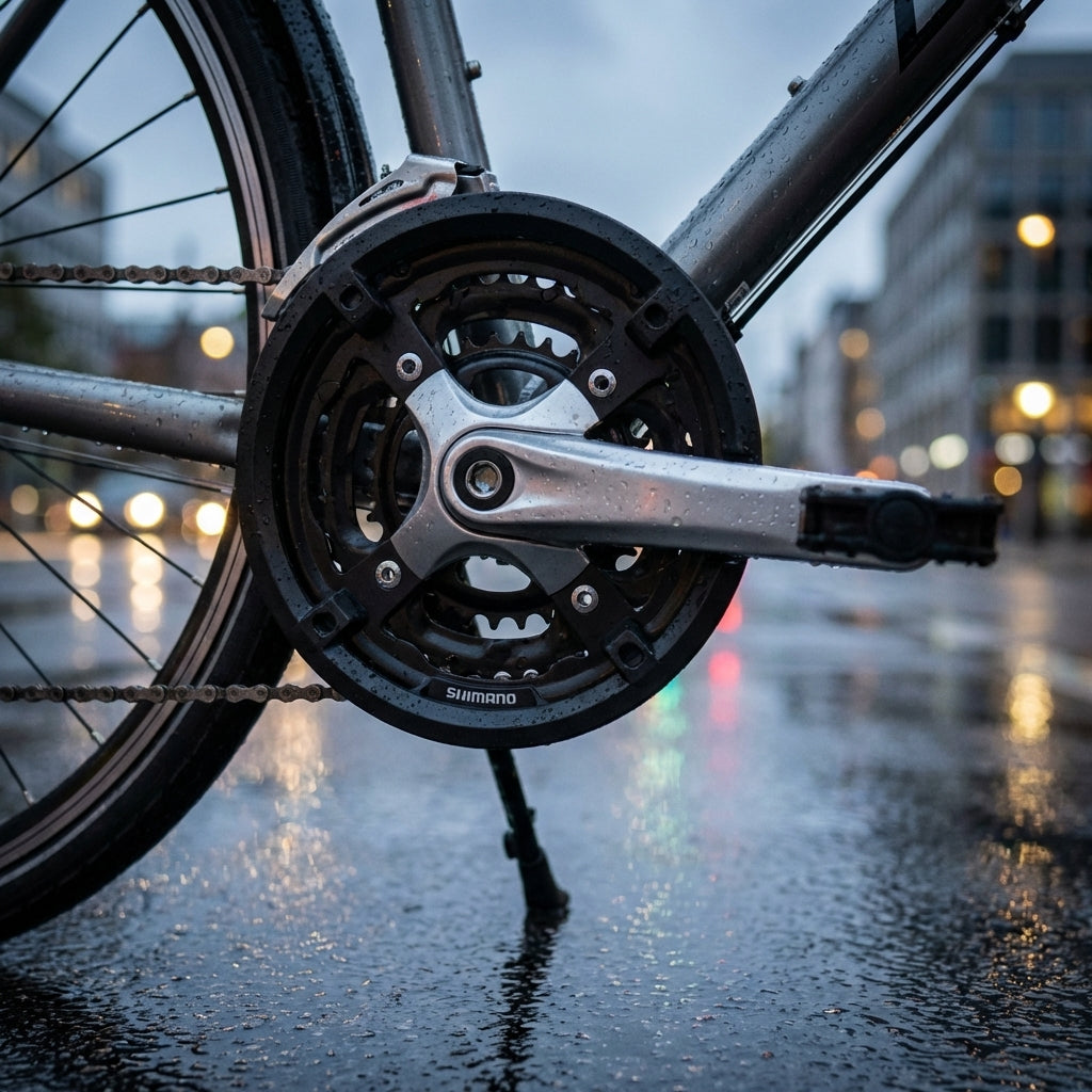 Shimano Kettenschutzring 44 Zähne FC-M430 für Trekkingräder zum Schutz von Kette und Kleidung vor Schmutz.