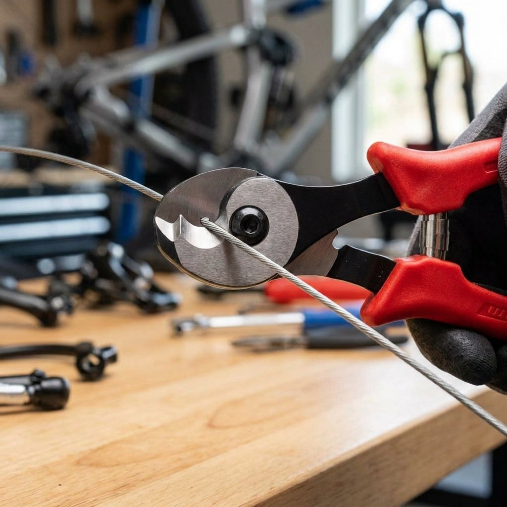 SRAM Bowdenzugzange mit Crimpfunktion schneidet präzise einen Fahrrad-Bowdenzug.