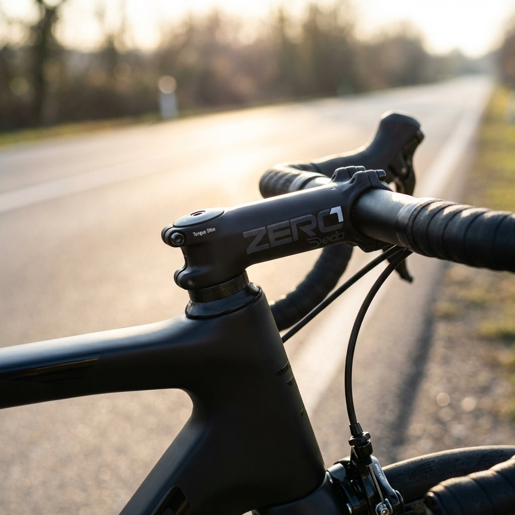 Deda Vorbau Zero1 OS 120 mm black on black am Fahrrad auf der Straße.