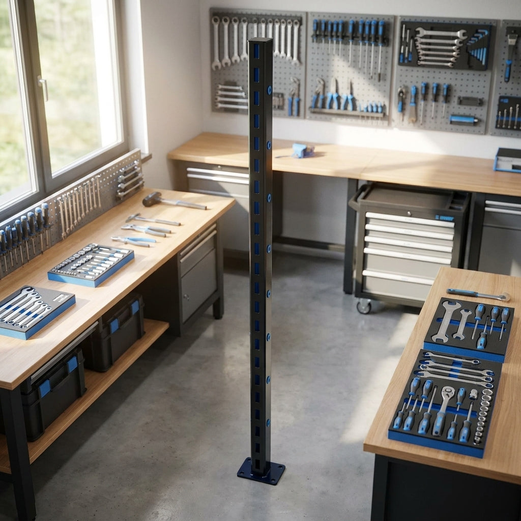 Unior Anbausäule 990SM-BLACK. Schwarze Metallsäule für professionelle Werkstatt-Organisation, robust und langlebig.