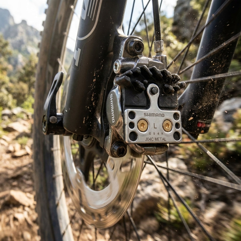Shimano Scheibenbremsbelag J04C Metall mit Kühlrippen für maximale Bremsleistung und Wärmeableitung. Hohe Standfestigkeit.