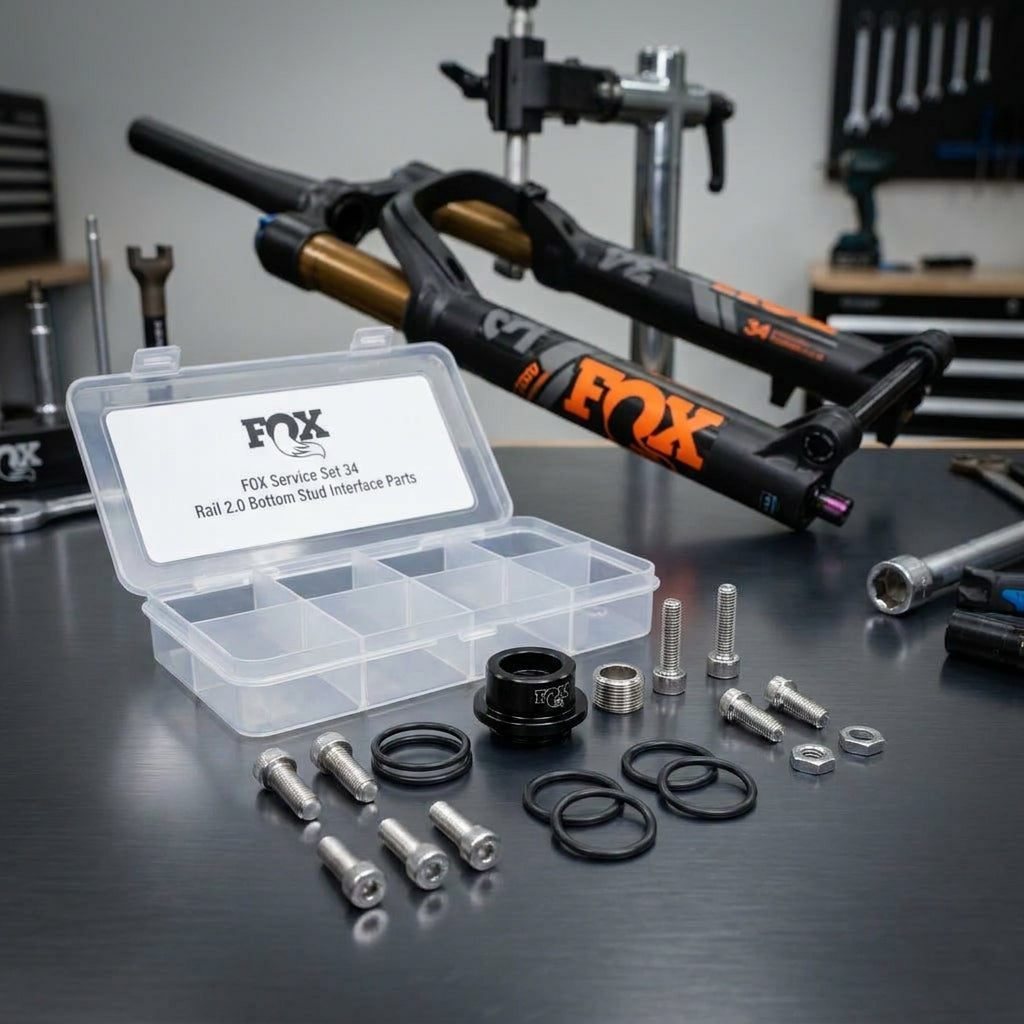 FOX Service Set 34 Rail 2.0 Bottom Stud Interface Parts zur präzisen Wartung und Tuning von FOX 34 Federgabeln. Fahrradteile.