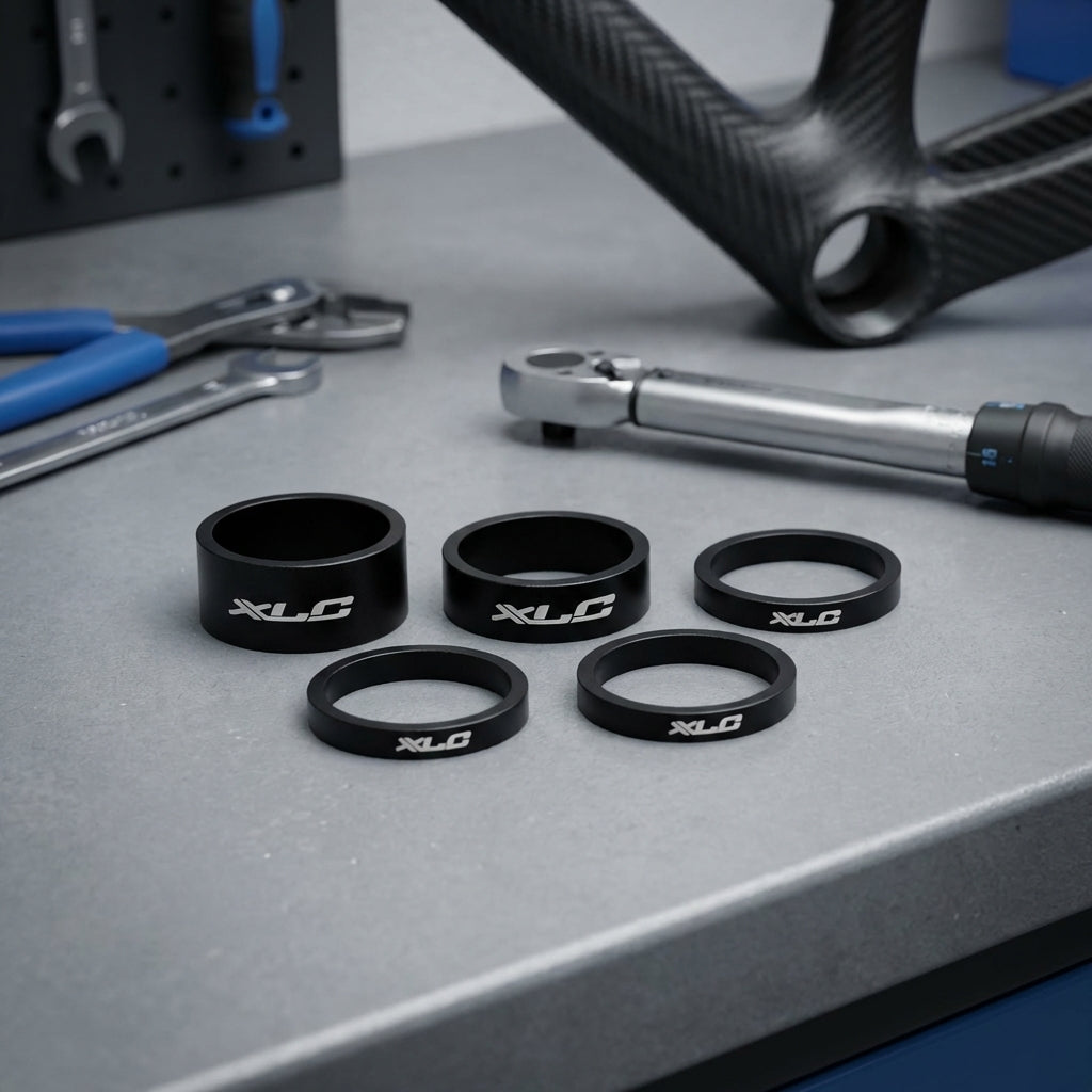 XLC A-Head Spacer-Set AS-A02 matt/schwarz 1 1/8" mit 3x5, 1x10, 1x15mm für Fahrradmontage.