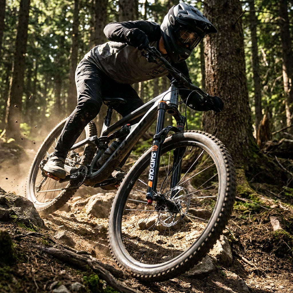 Suntour DUROLUX38X EVO BOOST RC+ Federgabel für Enduro MTB. Hochleistungs-Federung für anspruchsvolle Trails.