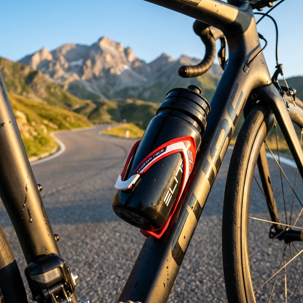 Elite Custom Race Trinkflaschenhalter rot/weiß glanz. Glasfaserverstärkt, selbstregulierend. Ideal für Rennrad, MTB, Gravel. Leicht & stabil.
