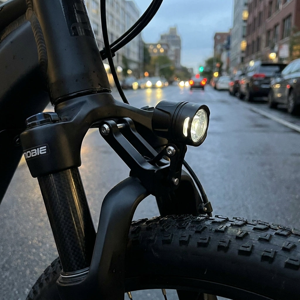 LITEMOVE Frontlicht Gabelhalterung für Suntour 45, stabil an MOBIE-Gabelsystem montiert.