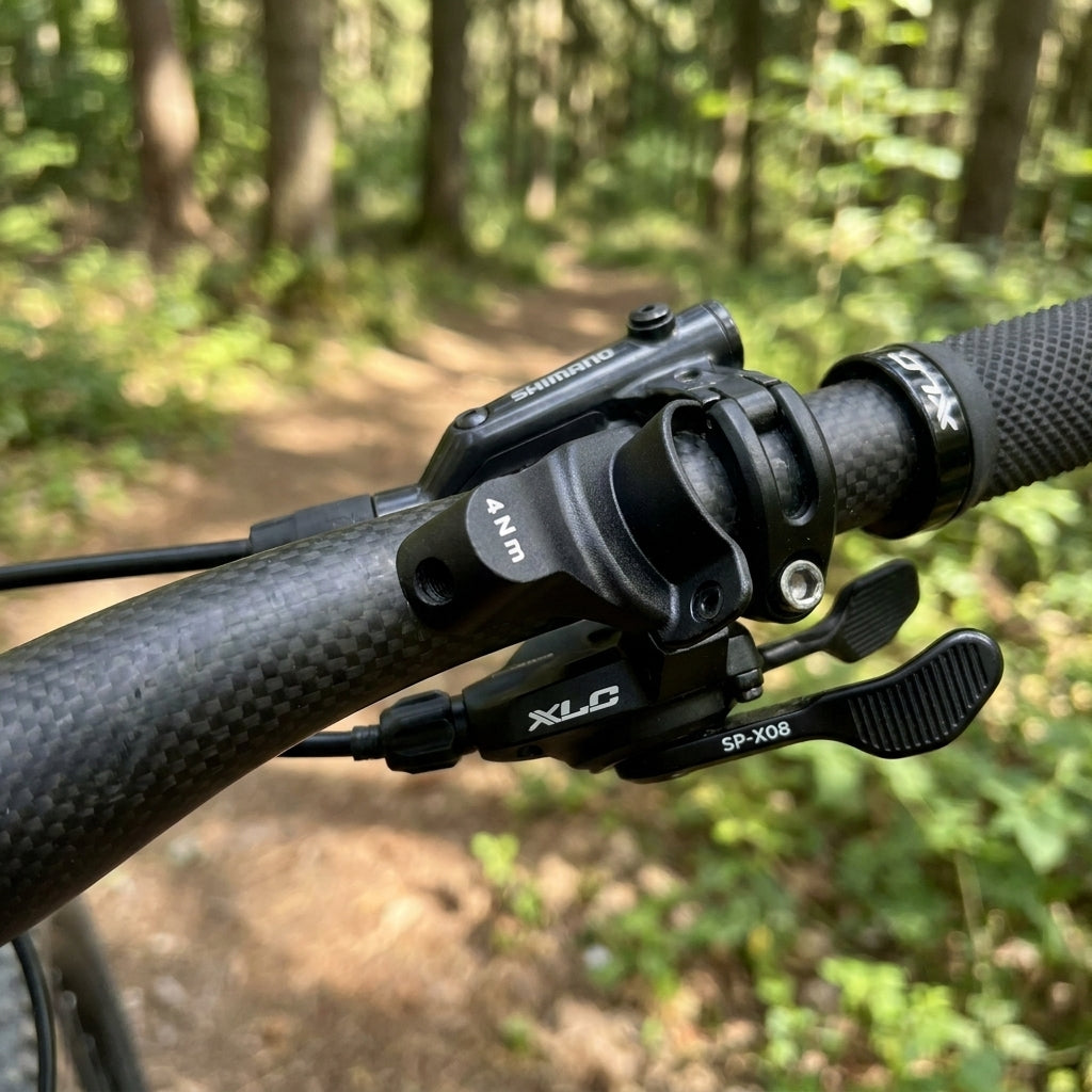 XLC I-Spec II Adapter SP-X10 für Remotehebel SP-X08. CNC-gefrästes Aluminium für nahtlose Shimano Integration am MTB/CityTrekking Lenker.