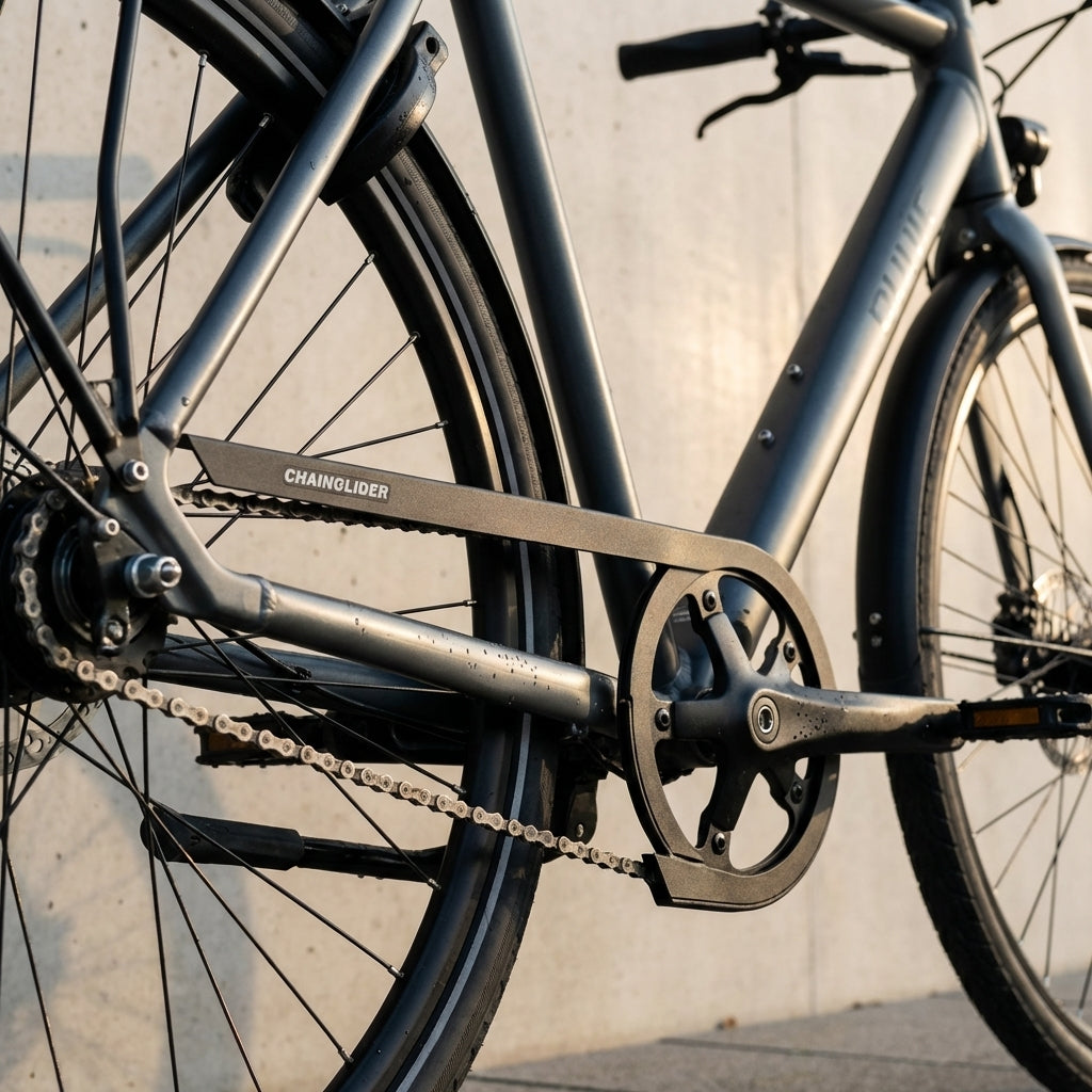 Hebie CHAINGLIDER OPEN 38Z Kettenschutz schwarz am Fahrrad für leise, saubere Kette.