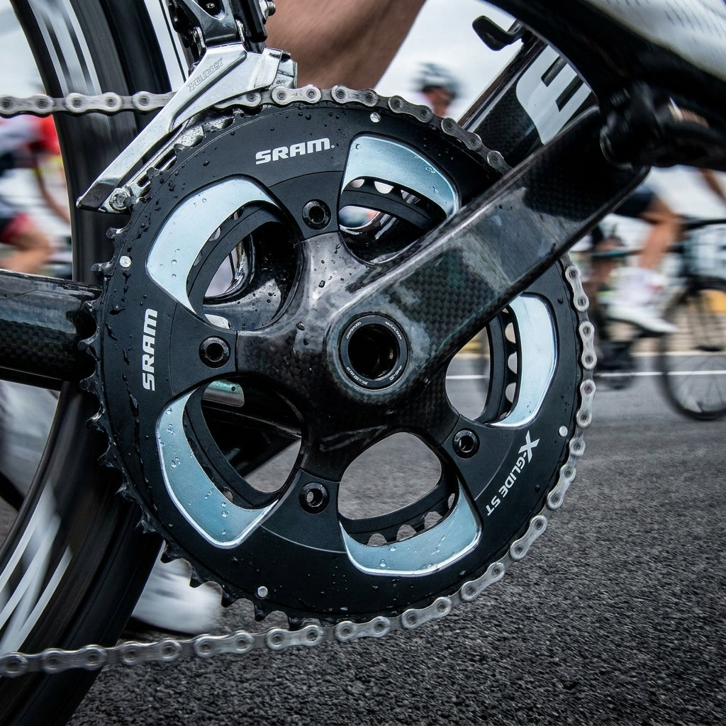 SRAM X-Glide 52T Kettenblatt am Rennrad für präzise 11-fach Schaltperformance.