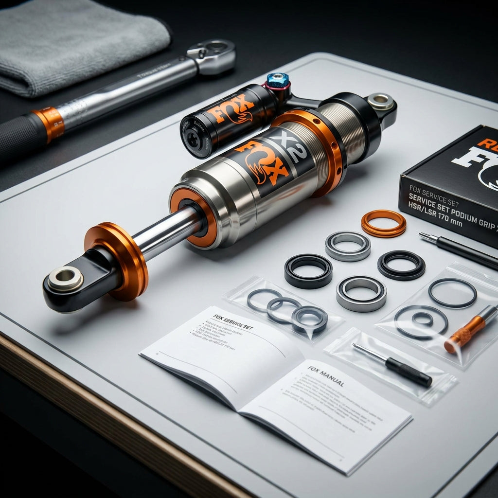 FOX Service Set Podium Grip X2 HSR/LSR 170 mm für präzise Dämpfer-Wartung. Originalkomponenten für Top-Performance am Mountainbike.