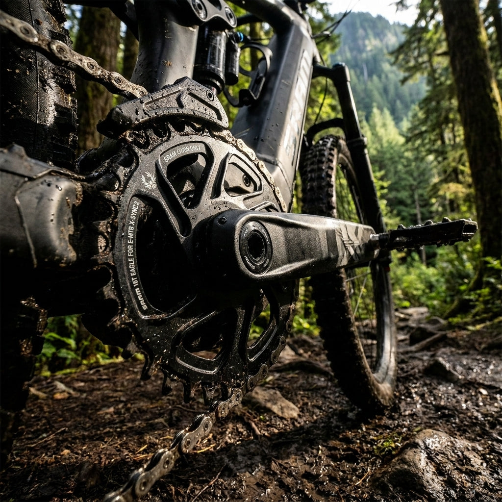 SRAM X-Sync E-MTB Kettenblatt 16T, schwarz. Für Bosch Gen.4 Eagle Antriebe. Robust, präzise, langlebig auf Trails. Fahrradteile.