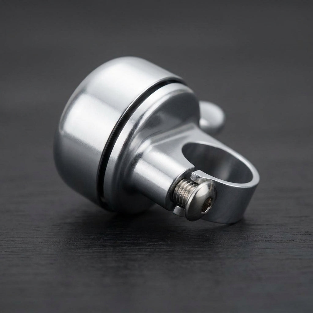 Knog Ersatzschraube für Fahrradklingel Oi Luxe silber. Detailansicht der Befestigungsschraube.
