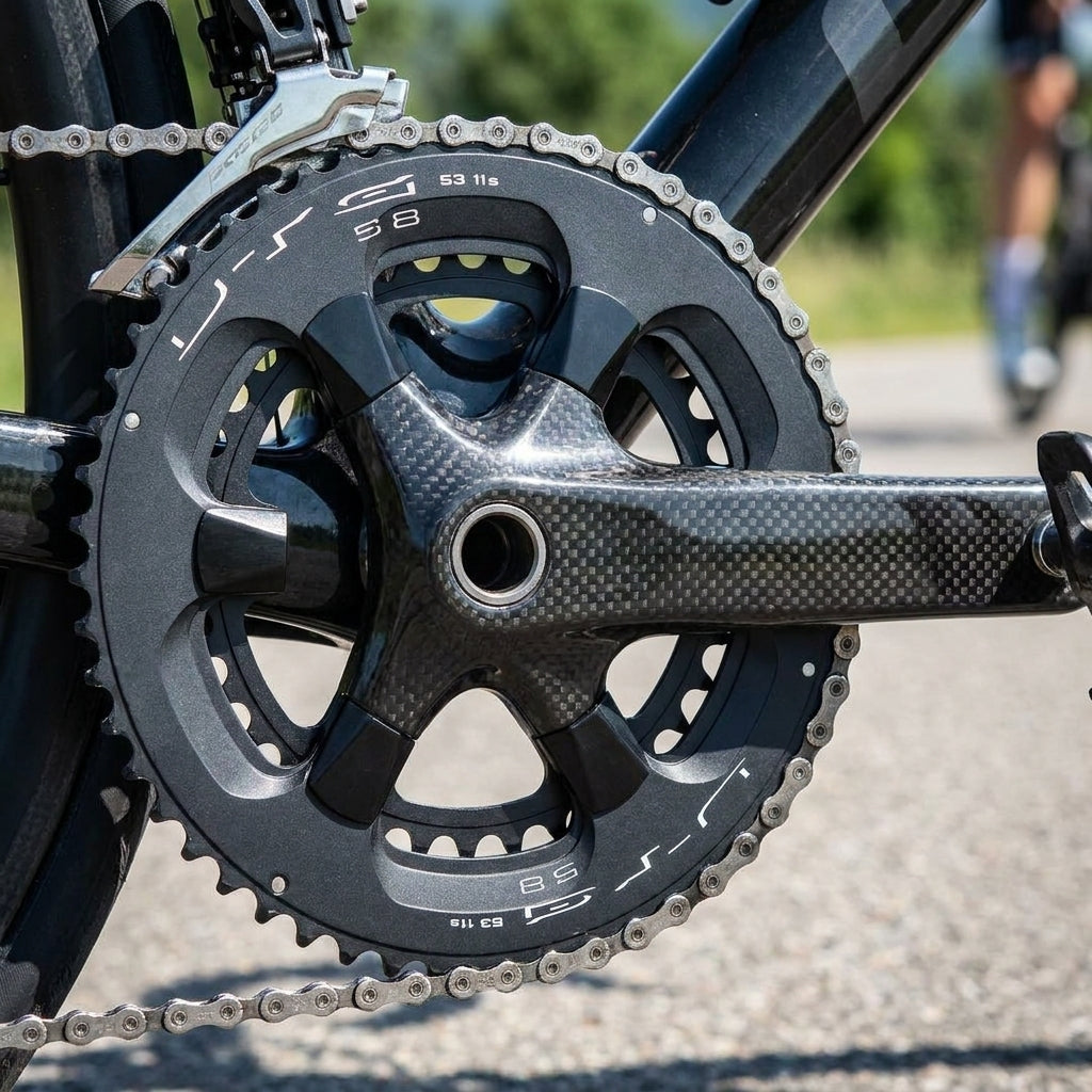 Miche Kettenblatt UTG S8 50Z 11-fach außen für Ultegra 8000 am Rennrad mit Carbon-Kurbel.