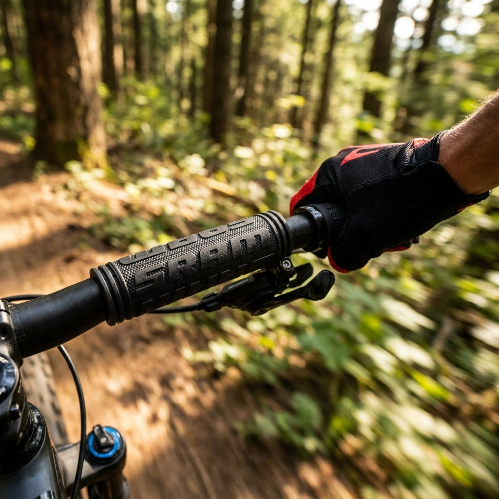 SRAM Racing Griffe 130mm schwarz am Fahrradlenker, sicherer Halt für sportliche Fahrten auf dem Trail.