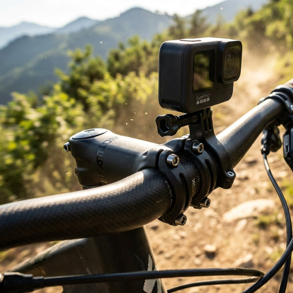 Truvativ Atmos 7K A-Head Vorbau 90mm, 31.8mm Klemmung, 6° Winkel an Carbon-Lenker auf MTB-Trail mit GoPro.