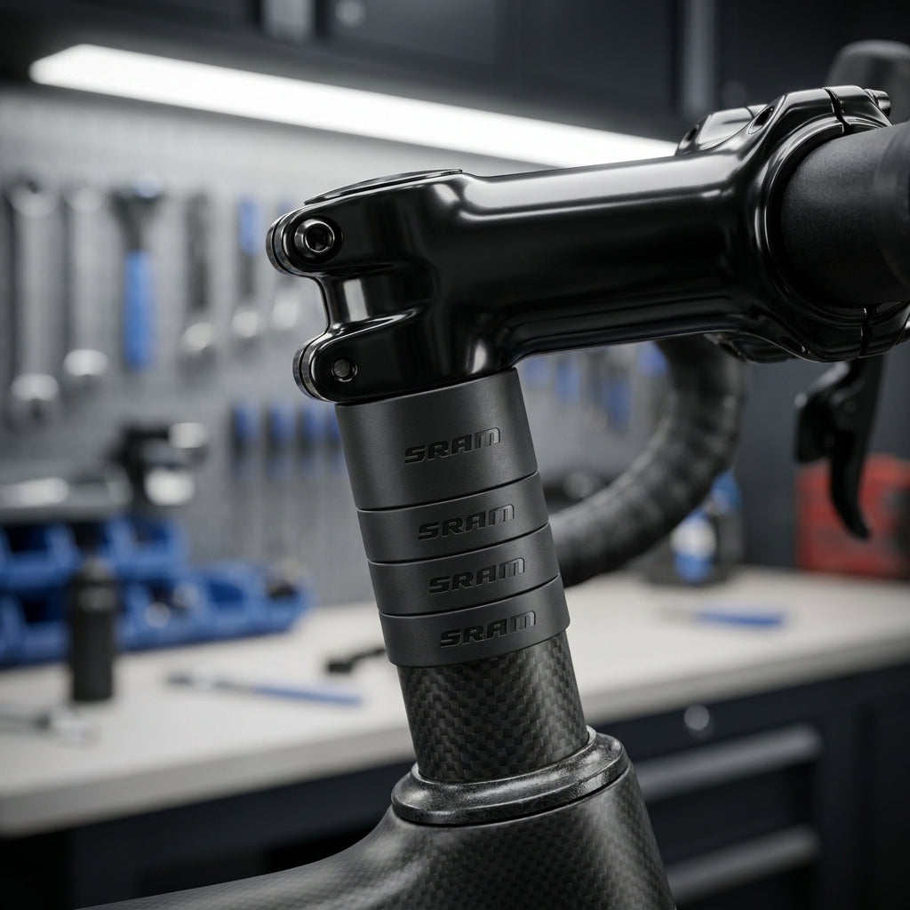 SRAM Carbon Spacer-Set schwarz für präzise Lenkerhöheneinstellung am Fahrrad.