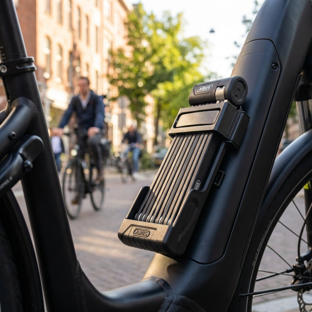Abus Ersatzhalter SH 6000/120 mit Bordo Fahrradschloss am E-Bike Rahmen montiert.