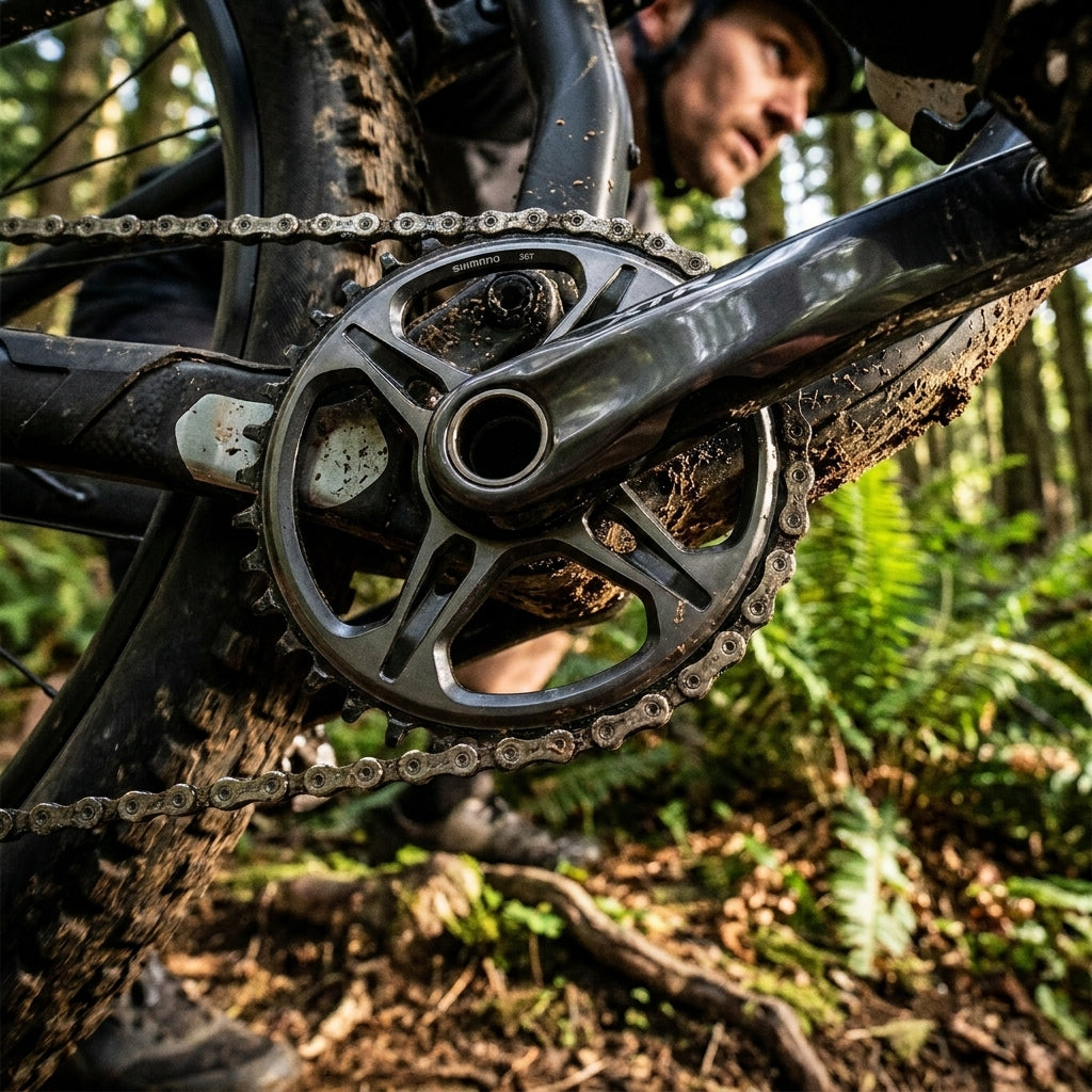 SHIMANO XTR FC-M9100/M9120 Kettenblatt 36 Zähne am schlammigen MTB. Präziser Antrieb für High-Performance.