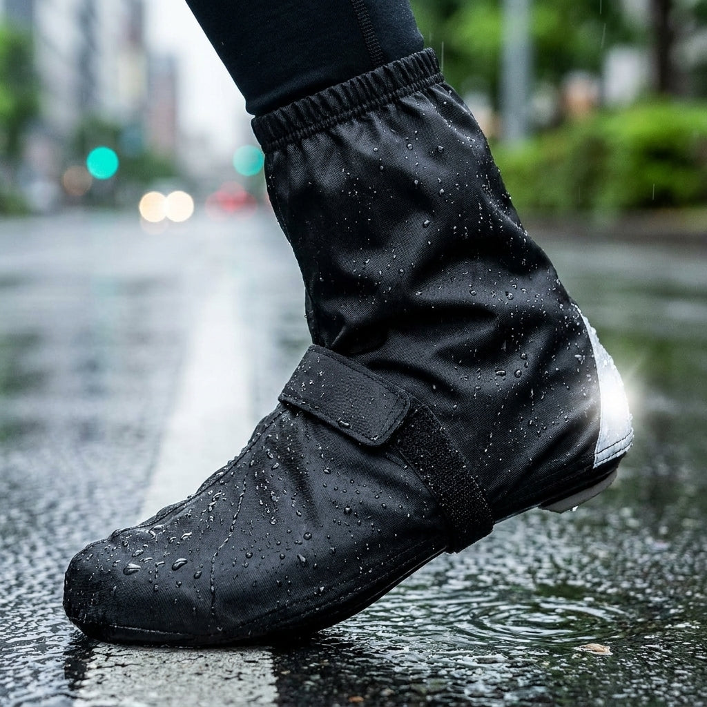 HOCK Überschuh "gamAs" schwarz, knöchellang, wasserdicht, mit Klettverschlüssen und Reflektor im Regen.