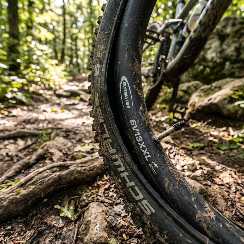 Schwalbe SV13XXL 26 Zoll MTB Fahrradschlauch mit Sclaverand-Ventil. Robust, zuverlässig für anspruchsvolle Mountainbike-Touren.