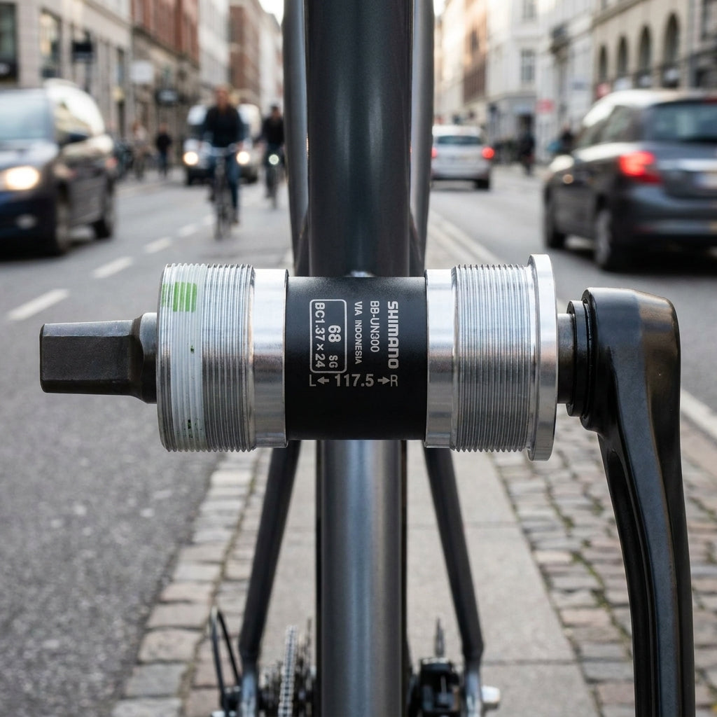 SHIMANO Innenlager UN300 68/117,5 mm BSA am Fahrrad, zuverlässig für geschraubte Tretlagergehäuse.