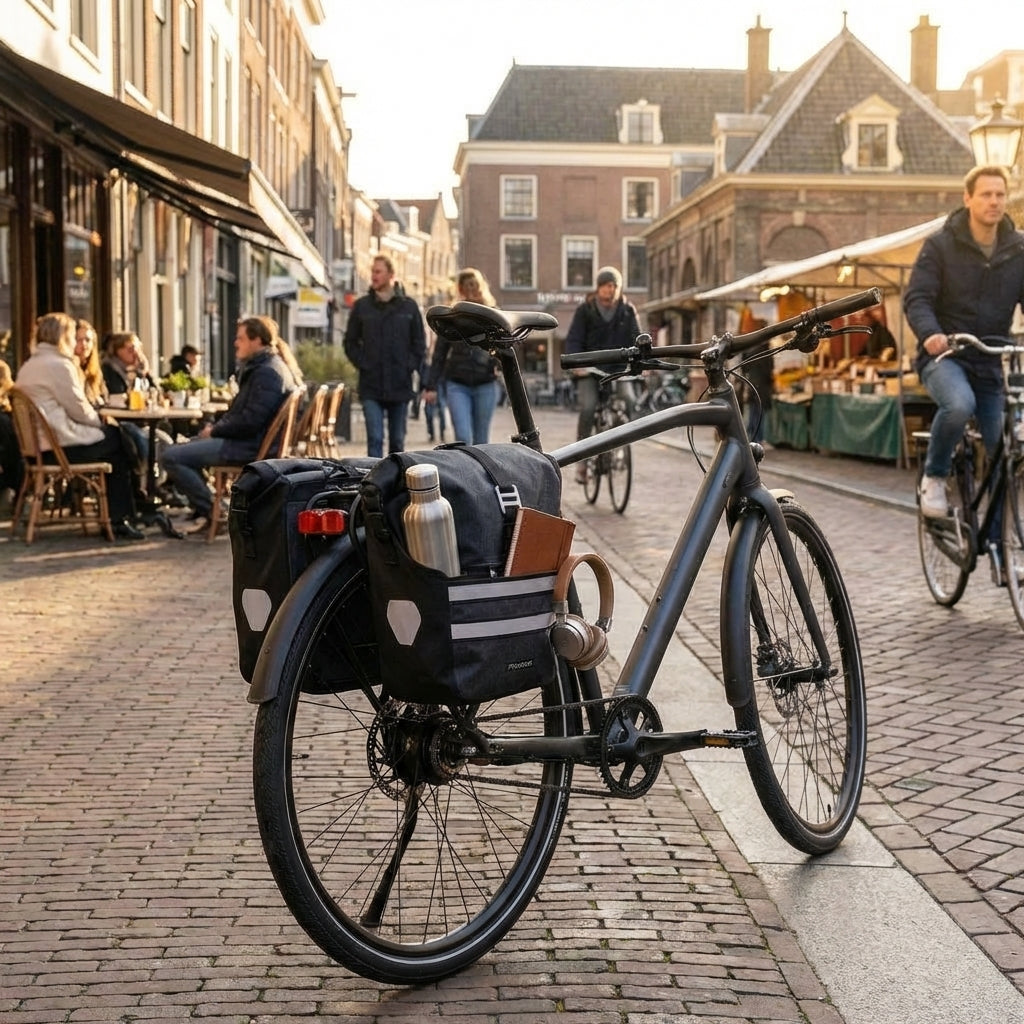 Racktime Vida Doppeltasche schwarz grau 24 Liter, Fahrradtasche mit Snapit-Adapter für Gepäckträger. Sicherer Transport für Pendler und Einkäufe.