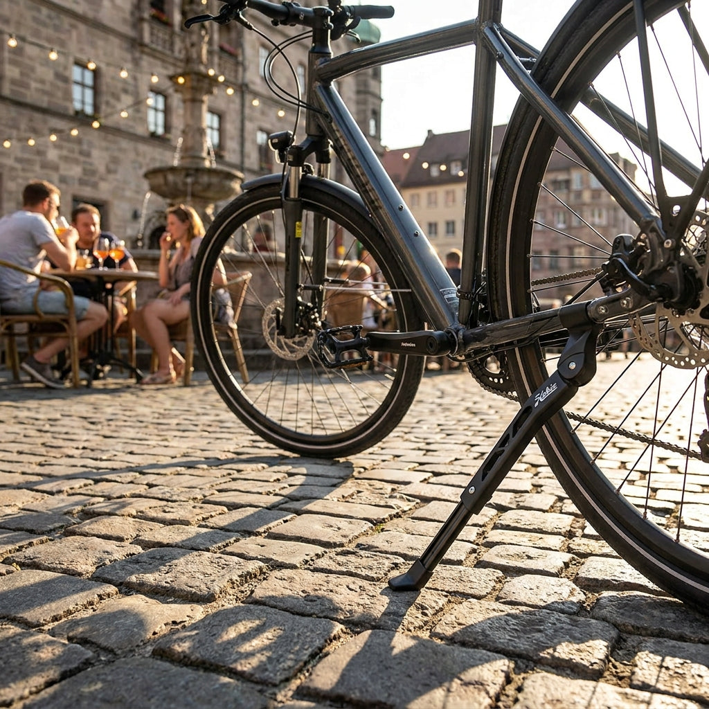 Hebie TURRIX Fahrradständer schwarz für 26-29 Zoll Fahrräder. Stabiler Hinterbauständer für Alltag, Tour, Trekking. Langlebig & dezent.