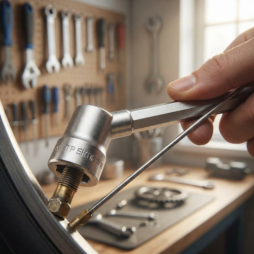 cnSpoke Werkzeug Speichenschlüssel Set und Speichentensiometer zum Einstellen von Fahrradspeichen.