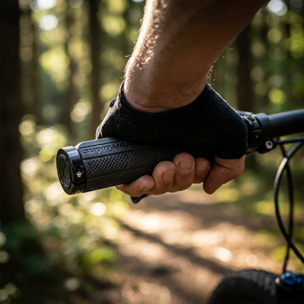 Herrmans Lenkergriffe Shark Lock Fin, schwarz. Ergonomische Fahrradgriffe für Komfort und sicheren Halt.