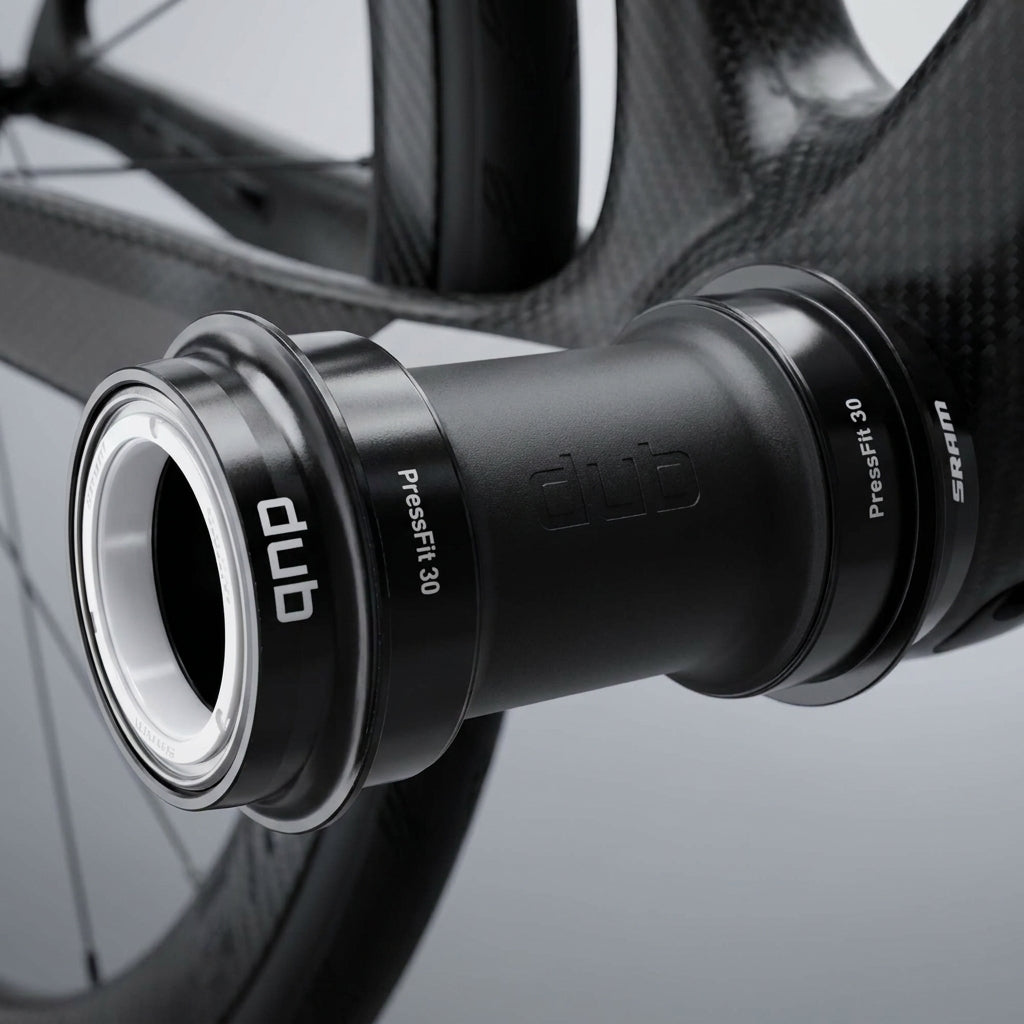 SRAM DUB PressFit 30 Innenlager Keramik im Carbonrahmen für effiziente Kraftübertragung.