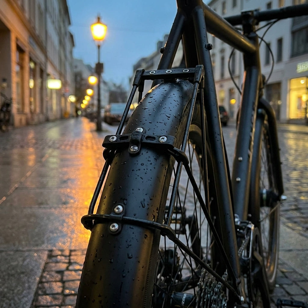 SKS Bluemels Basic Schutzblech 26/28 Zoll schwarz, robustes Zubehör mit ASR-System, nass im Regen auf Straße.