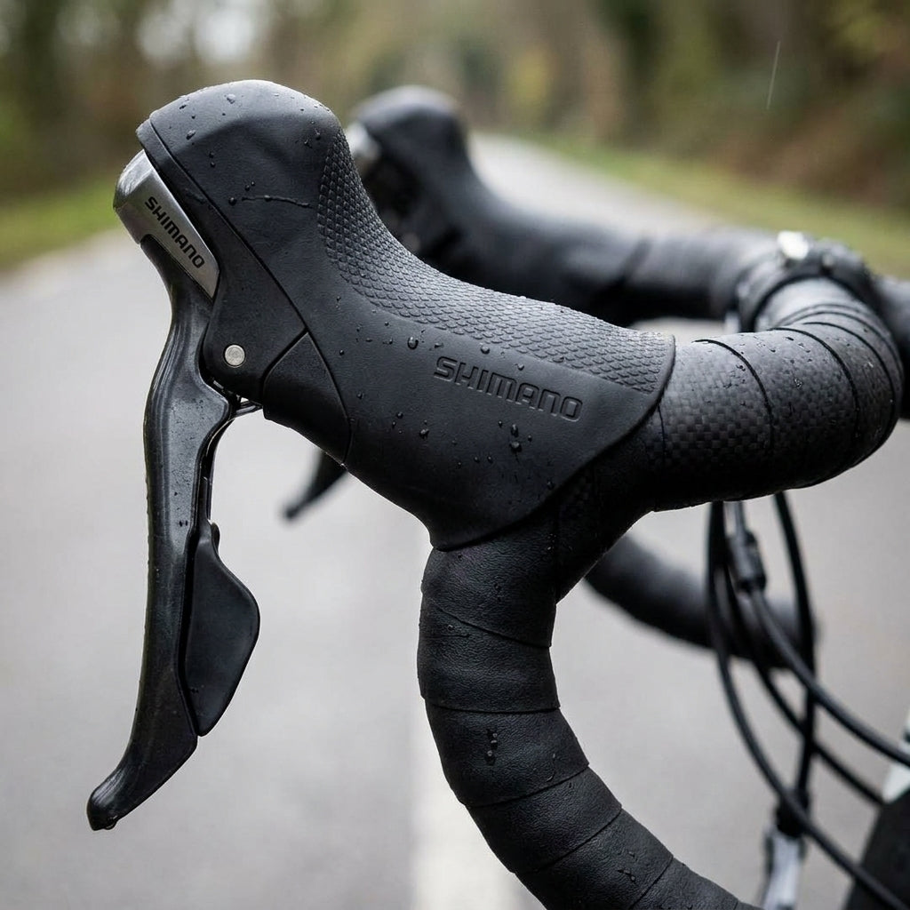 SHIMANO Griffgummi Paar ST-6800 Schwarz, ergonomischer Ersatz für STI-Schalthebel am nassen Fahrradlenker.