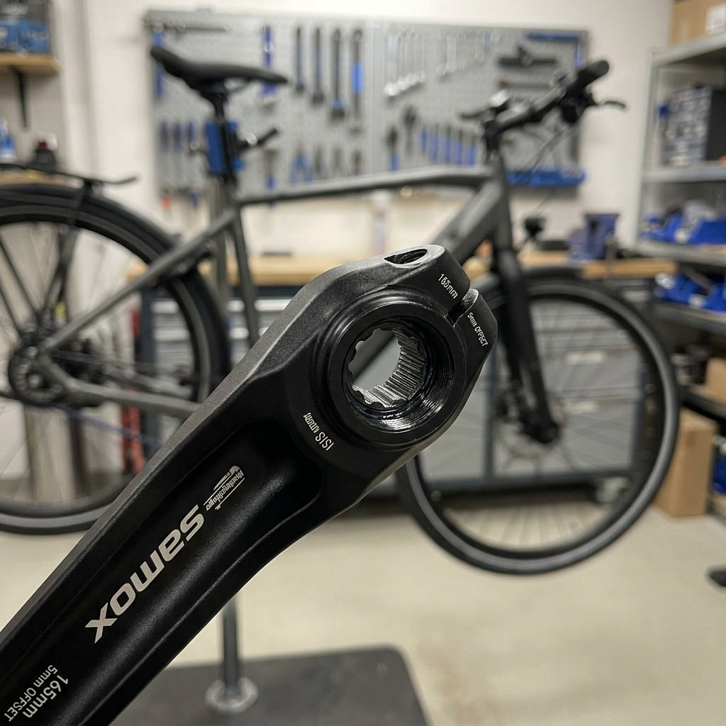 Messingschlager Samox E-Bike Kurbel, 165mm, schwarz Aluminium. Kompatibel mit Bosch und Brose Motoren. ISIS-Innenlager.