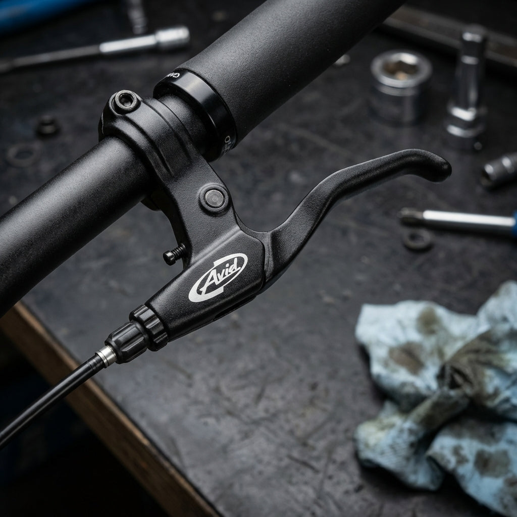 Avid Bremshebel schwarz Elixir3 am Fahrradlenker.