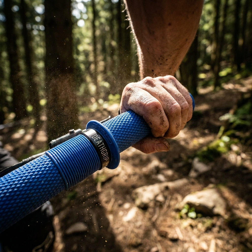 DMR Brendog Death Grip Lock-On Griffe 133-31.3mm in Royalblau. Mountainbike Griffe für präzise Kontrolle und sicheren Halt.