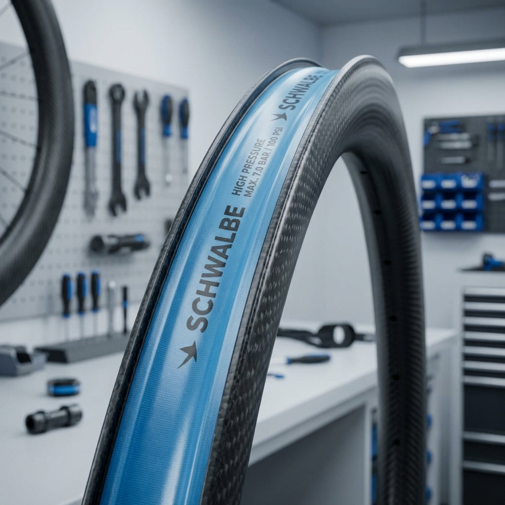 Blaues Schwalbe TPU Super HP Felgenband, leichtes, langlebiges Hochdruck-Felgenband für Fahrräder.