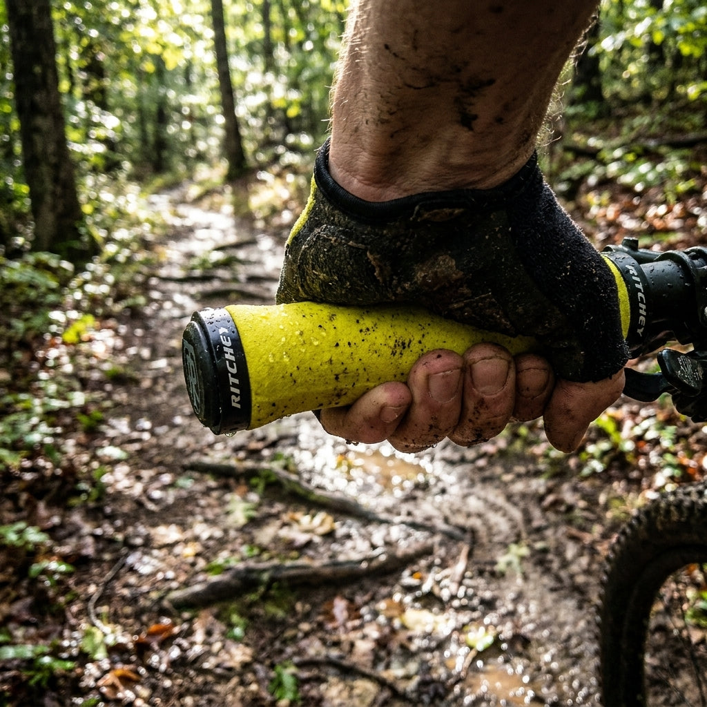 Ritchey WCS Ergo Truegrip Lock-On Griff 129/33mm gelb. Ergonomischer Neoprenschaum Fahrradgriff für sicheren Halt.