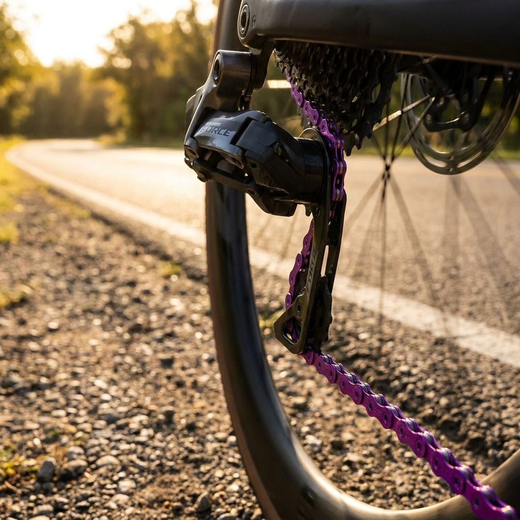 SRAM PC Force AXS E1 Kette 126 Glieder lila für Rennrad und Gravelbike. Leichte, haltbare Schaltperformance.