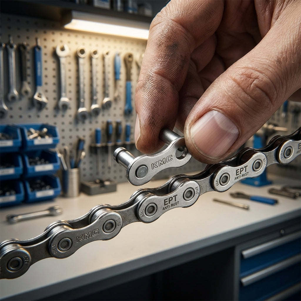 KMC Snap-On Verschlussglied Wide EPT silber für Fahrradkette. Einfache Reparatur und Wartung von Z1/S1/B1/K1 Ketten.