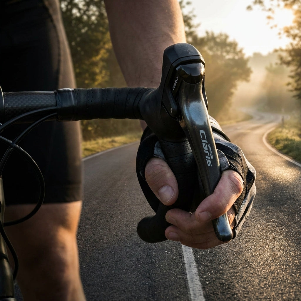 SHIMANO CLARIS ST-RS200 2-fach Links Schalt-/Bremshebel am Rennradlenker, von Hand gehalten, auf Straße.