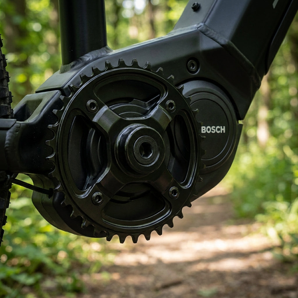 KMC E-Bike Kettenblatt CrMo 38Z für Bosch Gen.3 in Schwarz. Direct Mount. Robust und langlebig für optimale Performance.