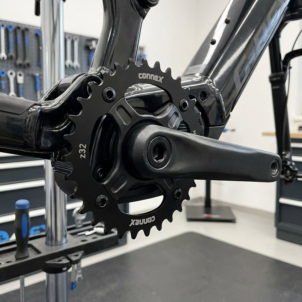 ConneX E-Bike Kettenblatt 32 Zähne schwarz für Bosch, Yamaha, Brose, Bafang an Fahrradkurbel.