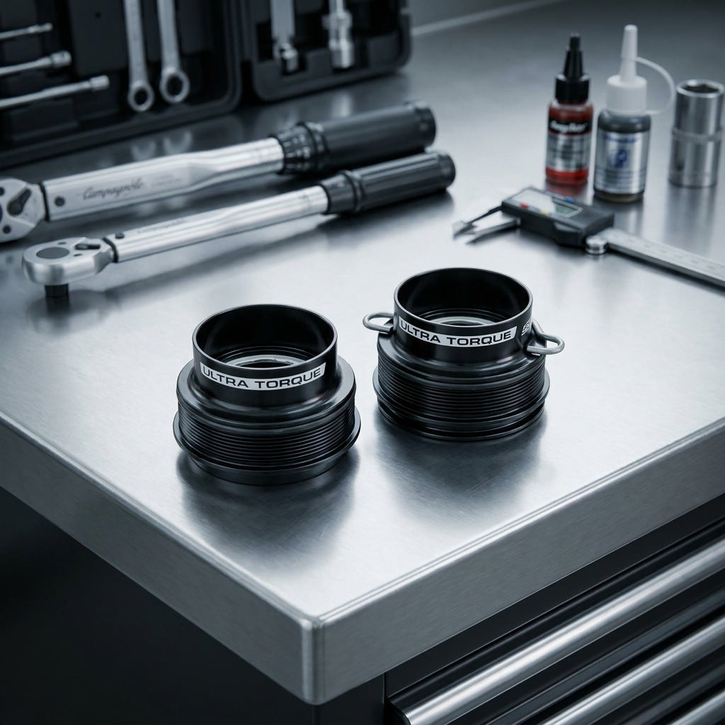 Campagnolo Ultra-Torque Lagerschalen-Set aus Aluminium für OS-Fit Tretlagergehäuse. Perfekt für Rennrad-Performance.