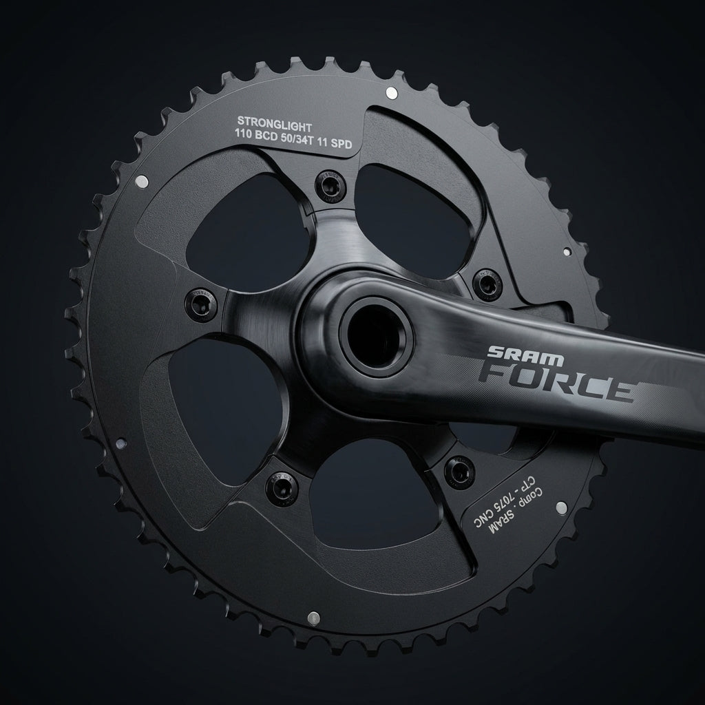 Stronglight Kettenblatt außen Sram Force/Red22, 52/36 Zähne, ct² 11-fach, schwarz.