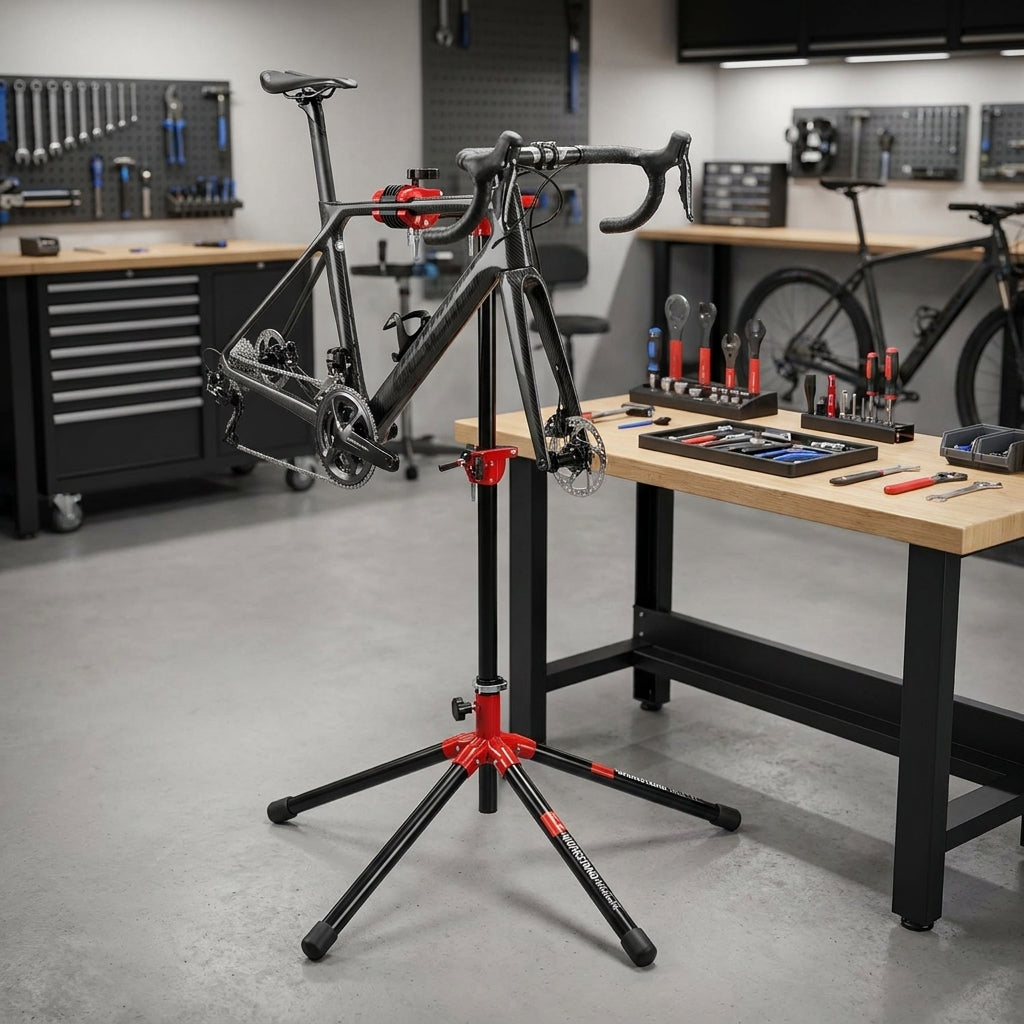 Elite Reparaturständer Race FC faltbar für Fahrradwartung. Robust, leicht, kompatibel mit Scheibenbremsen und Steckachsen.