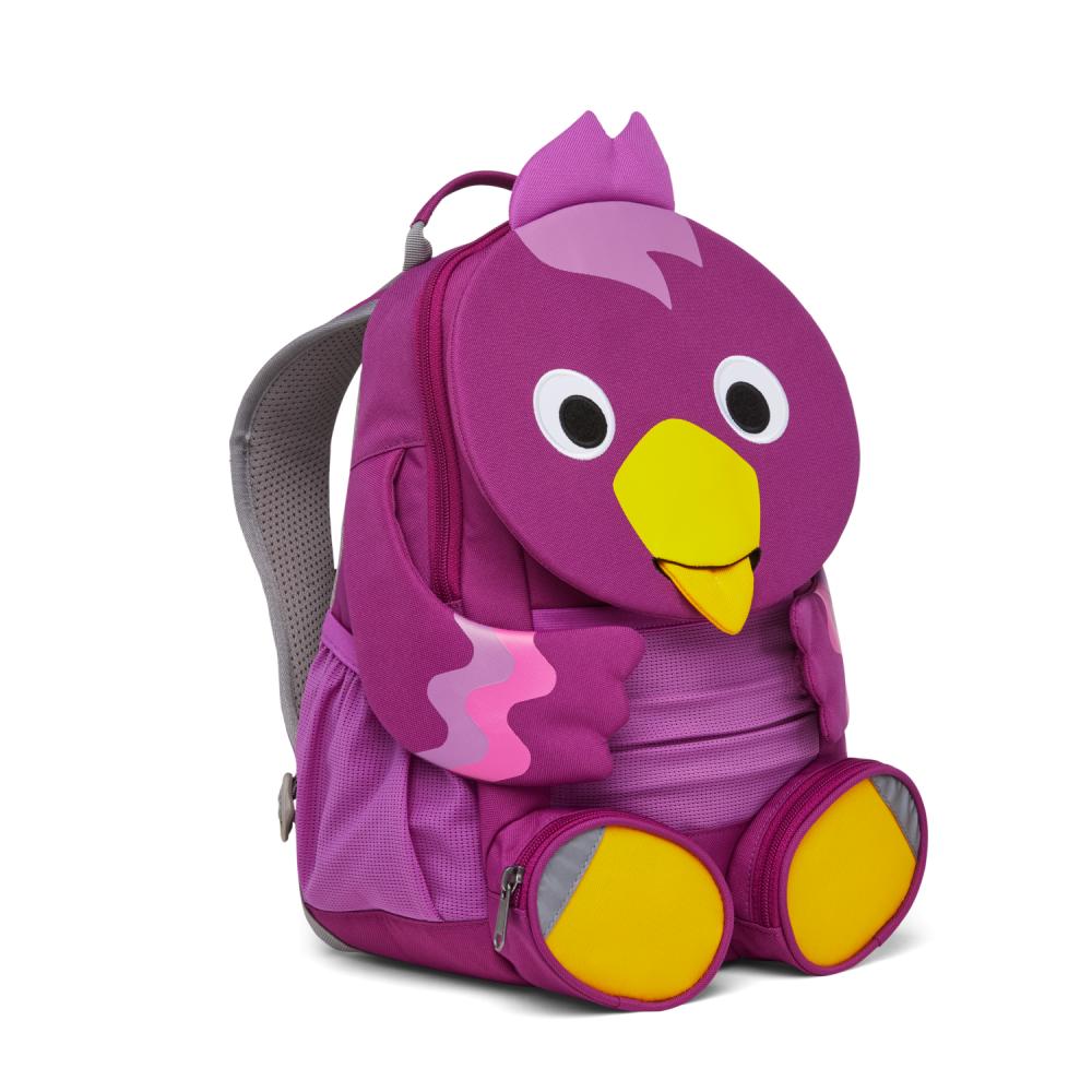 Affenzahn Großer Freund Kindergartenrucksack "Vogel" für Kinder, 8 Liter, lila, aus recycelten PET-Flaschen, mit Reflektoren und verstellbarem Brustgurt