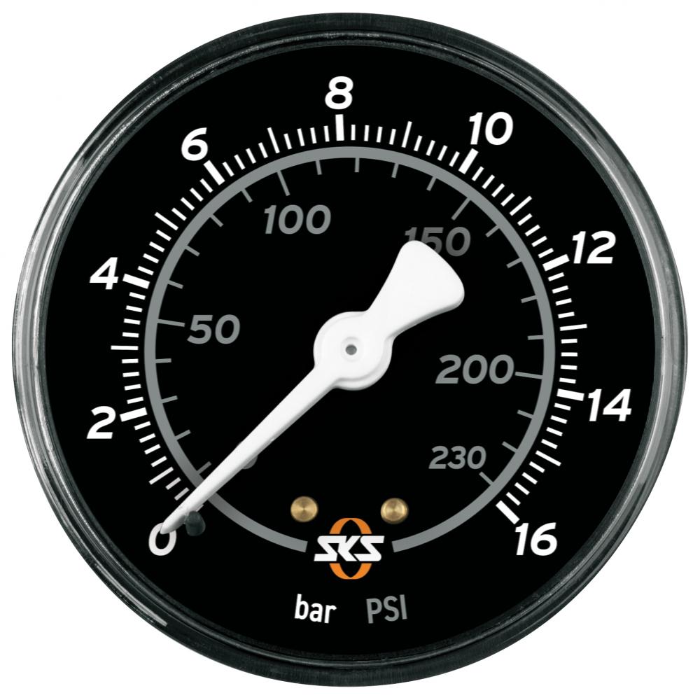 SKS Ersatzmanometer 63 mm, BAR, 16 bar/230 psi, für Rennkompressor Standpumpe, präzise Druckmessung, robustes Aluminium-Gehäuse