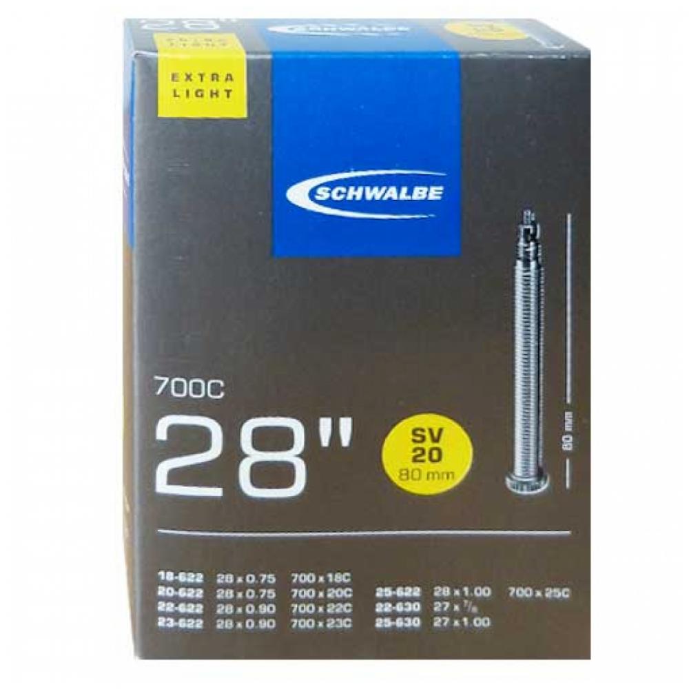 Schwalbe SV20 extra leichter Fahrradschlauch 28 Zoll / 700C mit 80mm Sclaverandventil.