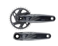 SRAM GX Eagle Boost DUB Kurbelgarnitur 12-fach MTB. Dunkle Kurbelarme mit Eagle Logo, silbernes Kettenblatt.
