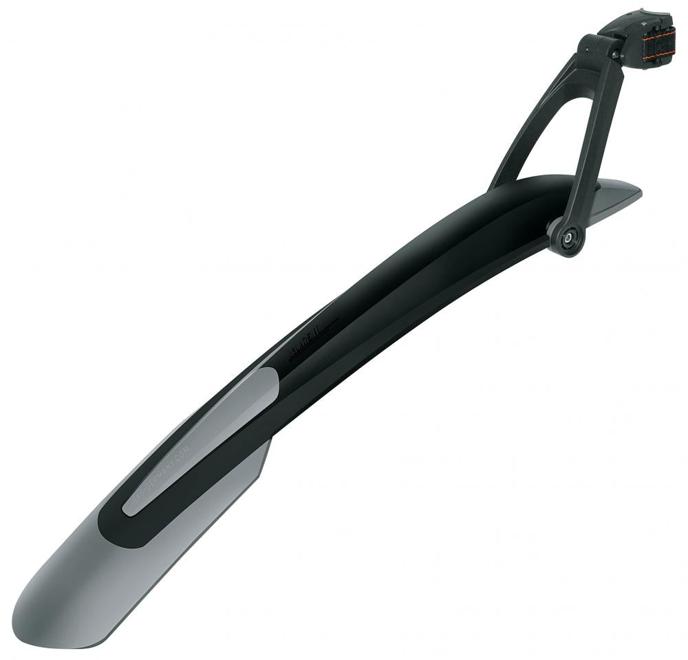SKS X-Blade 28/29 Zoll MTB-Hinterrad-Schutzblech, robust, schwarz/grau mit verstellbarem Spoiler und Quick-Release.